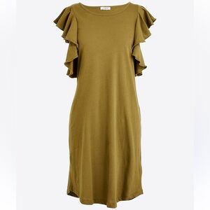 J. Crew Olive Midi Dress with Ruffle Sleeveless Size XXL 100% Cotton